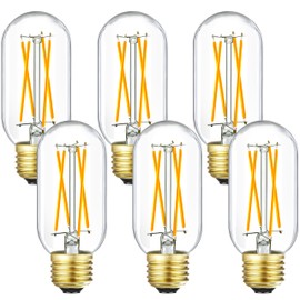 Leools E26 LED Bulb 6W Equivalent e26 led Bulb 60 Watt Soft White 3000K Dimmable E26 Edison Bulb AC120V 600lm Tubular T14 LED Bulb for Pendant, Sputnik,Vanity,Chandeliers Pack of 6