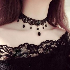 Zoestar Black Lace Choker Necklaces Vintage Crystal Pendant Necklace Punk Chain Accessories for Women