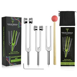 Pakcan Weighted Tuning Forks for Healing Set (128Hz, 256Hz, 512Hz) — Sound Therapy, Chakra Balancing, Stress Relief and Essential Yoga and Meditation