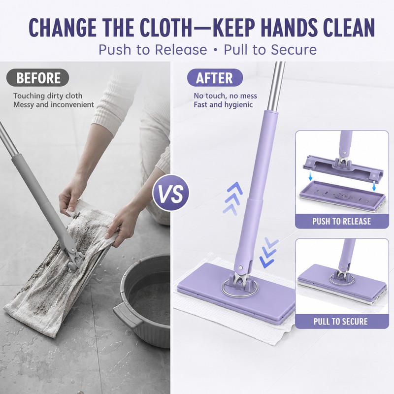 2 Pack Hands-Free Rotating Mini Mop for Wet & Dry