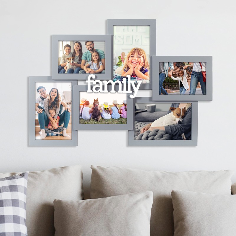 Malden International Designs 4x6 3.5x5 6-Opening Dimensional Gray Collage with
