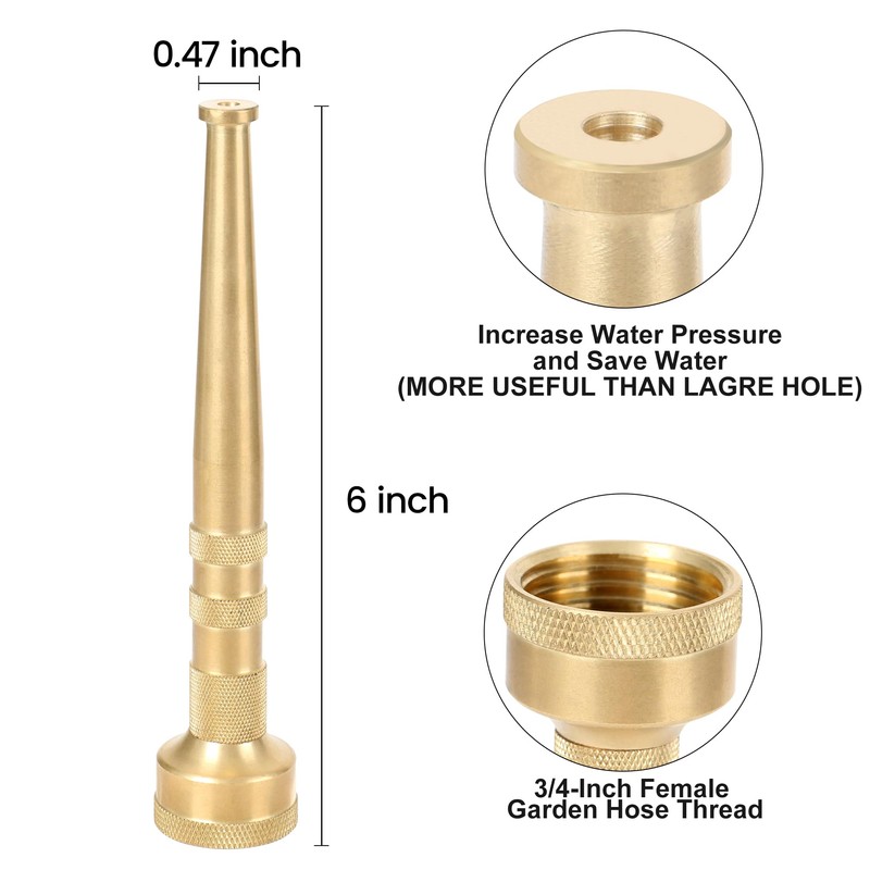 STYDDI 6" Brass Garden Water Hose Nozzle, Jet Stream Hose