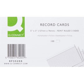 Q-Connect Record Card 127x76mm Ruled Feint White (100 Pack)