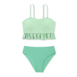 Girls Two Pieces Swimsuits Waffle Ruffle Bathing Suit Beach Swimming Bikini Set Swim Suit Swimwear for Girls 7 8 9 10 11 12 13 14 Years Light Green