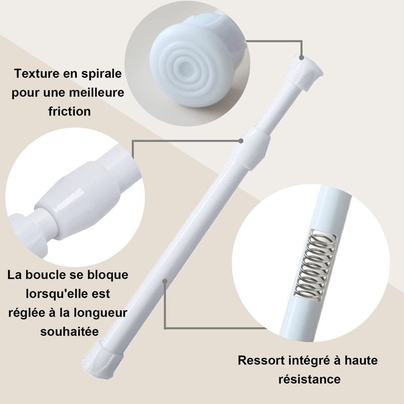 VEGCOO 2 x Extendable Curtain Pole 30-50 cm No Drilling