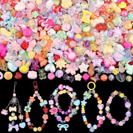 TINKRSTUFF - Abalorios acrílicos de colores variados (200-260 piezas) para hacer pulseras, con diseños de flores, lazos, mariposas, GummyBear, abalorios estéticos y bonitos para hacer joyas, collares