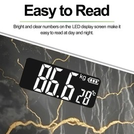 OPUMP black marble digital bathroom scale, high accuracy weight scale with backlit LED display,with three conversion units of KG, LB, ST, Mother's Day Gift