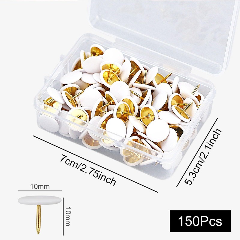 150 Pcs White Thumb Tacks Push Pins Round Head Metal