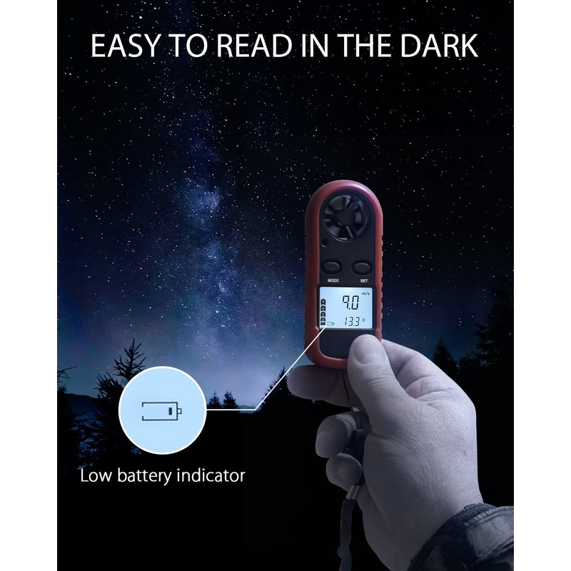 Wintact Wind Anemometer Handheld Wind Speedometer Gauge Digital Air Temperature