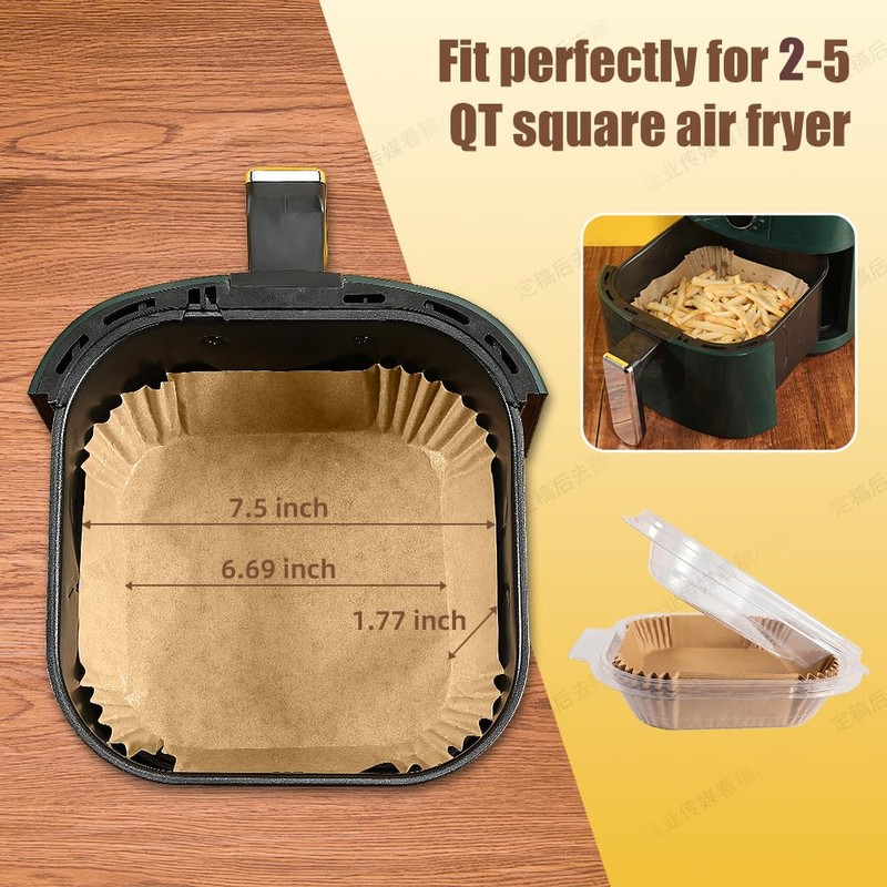 7.5 Inch Air Fryer Parchment Paper Liners Square,150 Pcs Non-stick