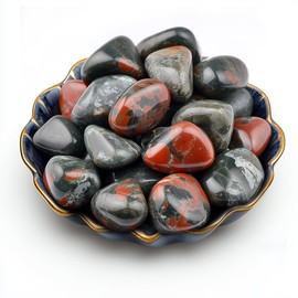 SigMntun Polished Stone Set South African Blood Jasper Crystals, Handpicked Tumbled Gemstones Rocks, Pebbles for Reiki, Chakra, Healing, Home Decor 0.8 inches 7 oz