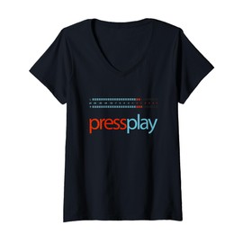 Womens Press Play Tape Deck Level Hi-Fi Vintage Stereo V-Neck T-Shirt