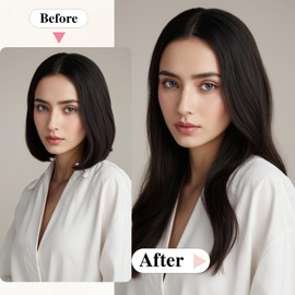 Benehair 16 Inches Straight Hair Extensions Invisible Wire Hair Extensions Synthetic Secret Headband Hairpieces Black Hair Pieces for Women(Black, 90g)