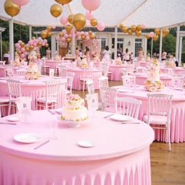 Outpain 6 Pack Spandex Pink Round Tablecloths for 60in Tables, 120Inch Stretchy Fitted 5FT Round Table Clothes,Wrinkle Free Table Cover with Skirt for Wedding Party Dining Banquet