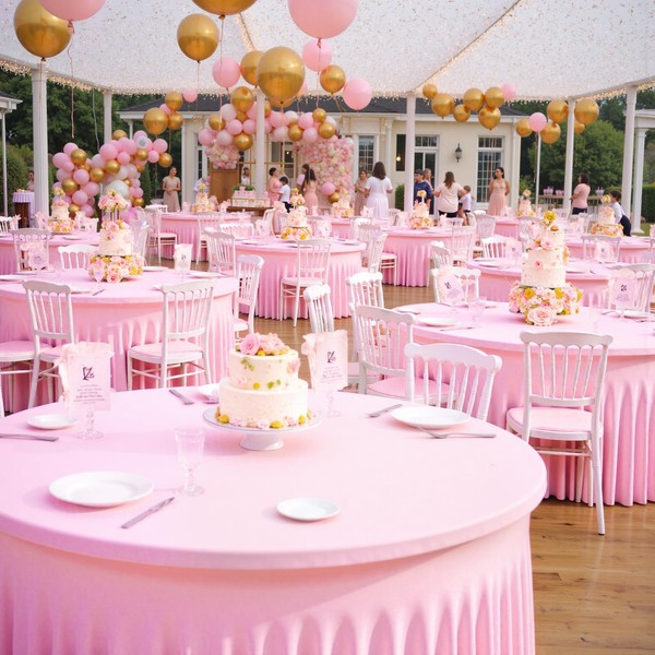 Outpain 6 Pack Spandex Pink Round Tablecloths for 60in Tables,