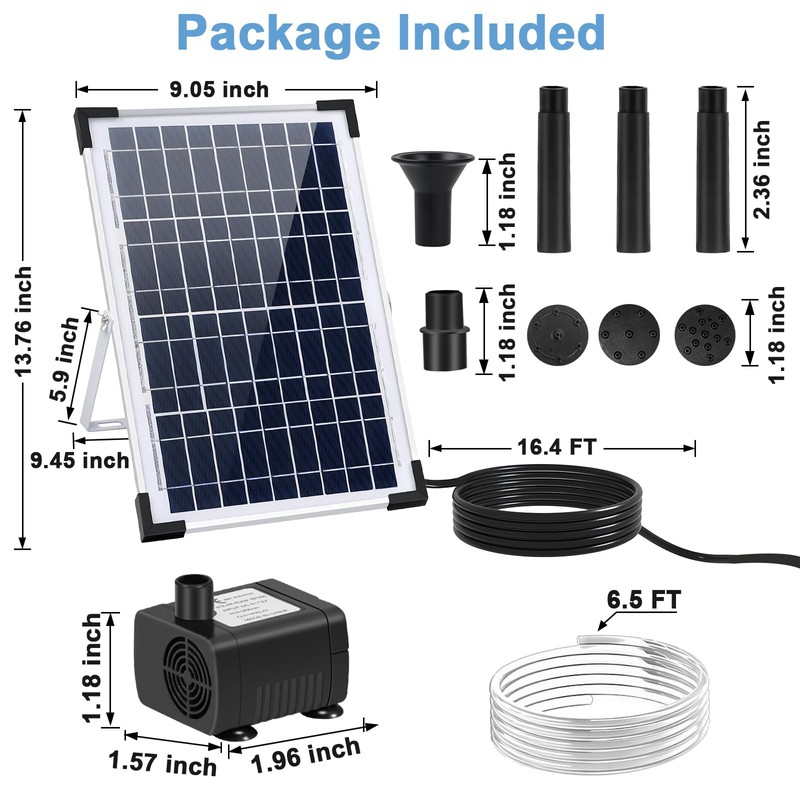 Solar Fountain Pump 12W Solar Water Fountain with 3 Spray