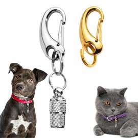 2 Pack Dog Tag Clips, Pet ID Tags Quick Clip with Anti-Lost ID Tags Barrel Tube, Stainless Steel Easy Change Tag Holder for Dog Cat Collars Harnesses, Gold & Silver