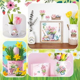 Dispowreath 16 Sheets Spring Rub on Transfers for Crafts and Furniture Vintage Pink Floral Truck Gnome Stickers Rub on Decals Rub on Decals Wood Dairy Envelope Crafts, 5.9 x 5.9''