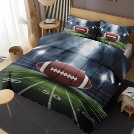 Nesphy Football Full Comforter Set, Rugby Field Football Bedding Set 3 Piece, All Season Soft Toddlers Children Adults Bedroom Bed Decoration Comforter and 2 Pillow Shams