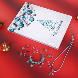 MJartoria Lake Blue Jewelry Advent Calendar 2024 -Lake Blue Jewelry 24 Days Christmas Countdown-Lake Blue Snowflake Metal Charms Beads DIY Necklaces Bracelets Making Kit Jewelry Gifts