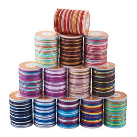 Fashewelry 71 Yards 1.5mm Rainbow Mixed Beading Braided Cord Colorful Polyester Satin Thread Rattail Trim String for Chinese Knotting Kumihimo Macramé Friendship Bracelets Jewelry Making Sewing