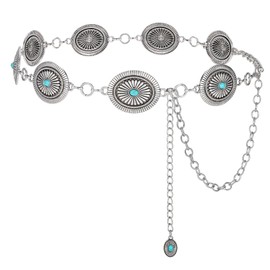 KASBAH Women Western Metal Chain Belt Cowgirl Concho Belts For Dresses Jeans Concho Country Belt Waist Chain Belt