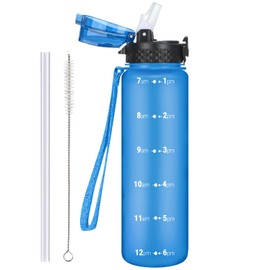 OLDLEY 1L/32oz Trinkflasche mit Strohhalm 1Liter Wasserflasche Auslaufsicher Sportflasche Water Bottle Flasche Trinkflasche Sport Trinkflasche Kohlensäure Geeignet Trinkflasche Fahrrad BPA-frei