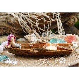 Top Collection Adorable Little Mermaid on Boat Incense & T-Light Candle Holder, 10.5"