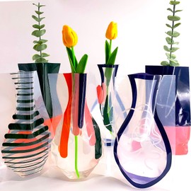 BLOFLO Collapsible Flower Vase, Foldable Vase, Expandable Vase, Plastic Flower Vases, Removable Flower Vases for Centerpieces, Contemporary Décor for Home Office Wedding (Set of 6)