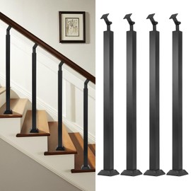 WICHEMI Indoor Stair Railing Kits, 33.5" Black Square Stair Baluster Posts, 4 Pack Iron Stair Post, 270° Adjustable Stair Railing Spindles for Deck, Steps, Balcony, Outdoor Indoor Stair Decor