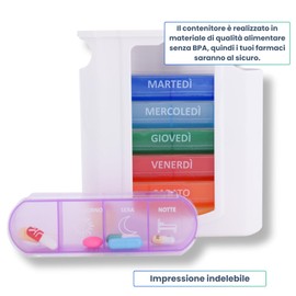 MEDIPILL Tower Dose Pillendose Wochendose Italienisch | Wöchentliche Organisation von Medikamenten | 7 Tage | 4 Einnahmezeiten pro Tag | 28 Fächer | BPA-frei | 1 Stück | Regenbogen