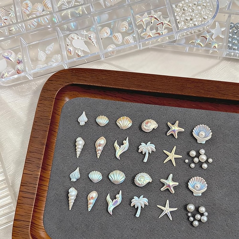 3D Nail Charms Summer Beach 2Boxe Aurora Bianco Blu Stella