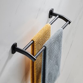 Dancrul Black Double Towel Bar, Hand Towel Rack for Bathroom Wall Mounted Towel Hanger, Matte Black Bath Towel Rod,16 Inch