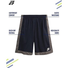 Pro Athlete - Pantalones cortos deportivos para niños, paquete de 2 pantalones cortos de baloncesto de rendimiento activo con bolsillos (8-16), Negro Azul/Azul Marino Gris, 10-12