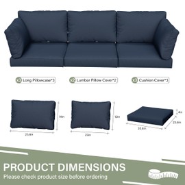 Pakunoda 8 pcs Outdoor Cushion Slipcovers Outdoor Patio Cushions Covers Replacement Waterproof with Zipper w/3 Seat Cushion Covers and 5 Backrest Pillow Covers, Covers Only