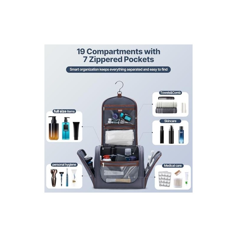 Hanging Travel Toiletry Organizer, Compact Cosmetic and Bathroom Storage Bag