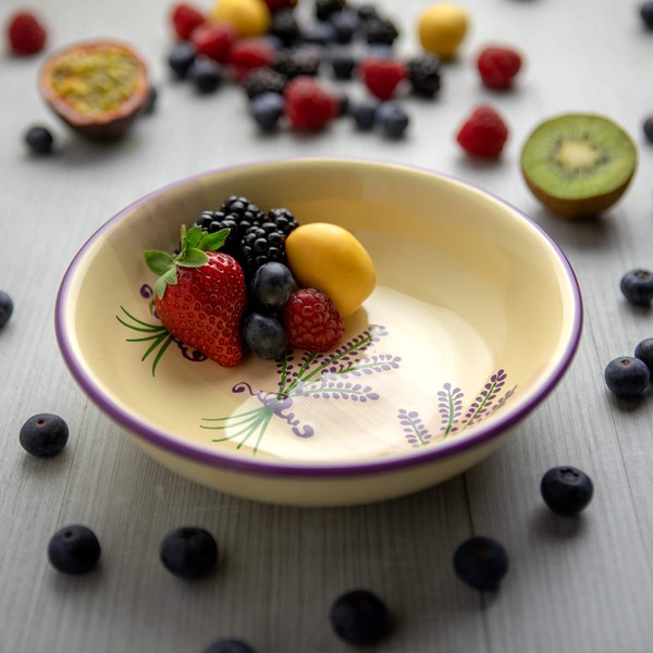 City to Cottage® Lavender Pattern Purple and Cream | Handmade Hand Painted | Glazed Ceramic 7.3inch/18.5cm | 14oz/400ml Large Salad, Pasta, Fruit, Cereal, Soup Bowl | Unique Dinnerware