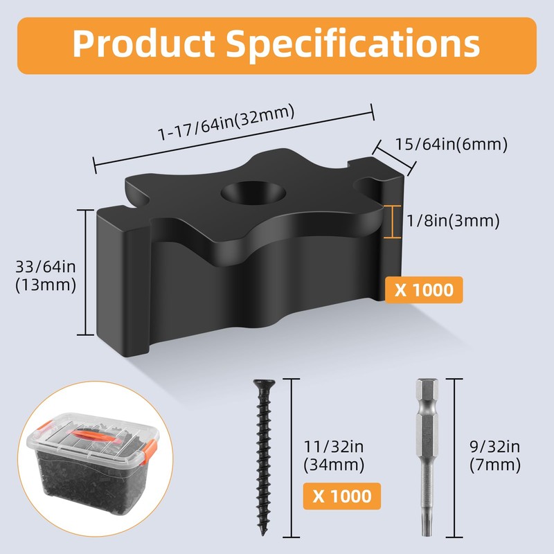 1000 Pack Hidden Deck Fasteners for Composite Decking Board, Composite