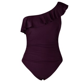 Hilor Women's One Piece Swimsuits One Shoulder Swimwear Asymmetric Ruffle Monokinis Bathing Suits Dark Purple 6