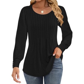 Cuptacc Evening Dresses for Women UK Pleated Crew Neck Ladies Tops Puff Sleeve Longline Tunic Tops for Women UK Causal Black S UK 10