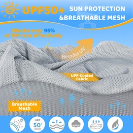 Orzbow Pram Sun Shade, Breathable Sun Shade for Pram with Mosquito Net & Zip, Universal Buggy Sun Shade with Double Opening, Strong Sun Shading, Easy Access, Blocks 95% UV(UPF 50+), Silver Grey