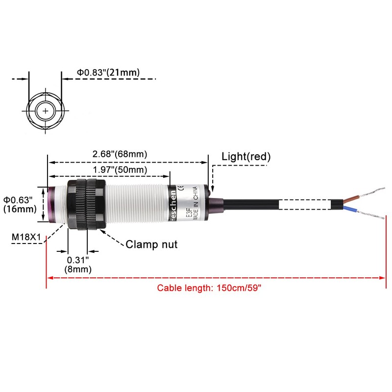 Heschen M18 Column Infrared Photoelectric Proximity Switch, Diffuse Reflection Type,