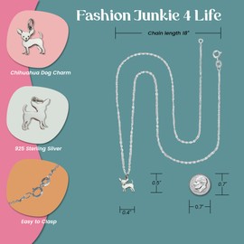 FashionJunkie4Life Dog Necklace for Women | 18” Sterling Silver Necklace with Chihuahua Dog Charm | Sterling Silver Dog Jewelry for Dog Lovers