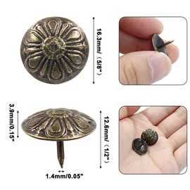 Unlorspy 24 Pcs Antique Daisy Decorative Nails,16mm Dia Round Head Upholstery Tacks for Furniture/Message Board/Photo Walls (5/8 x 1/2 Inch)