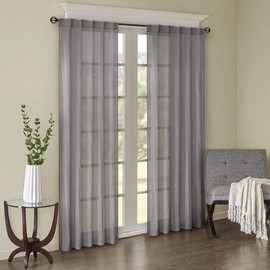 Madison Park Harper Sheer Bedroom, Modern Contemporary Window Curtain for Kitchen, Solid Fabric Panels, 42" x 84", Grey
