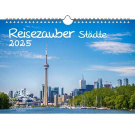 Städtezauber DIN A4 Calendar for 2025 Cities Travel Holiday Trip Set Contents: 1 x Calendar, 1 x Christmas Pendant, 1 x Greeting Tag (Total 3 Pieces)