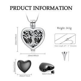 Tree of Life Heart Urn Necklace for Ashes Women Men Stainless Steel Cremation Jewelry Hollow Keepsake Jewelry for Ashe Holder
