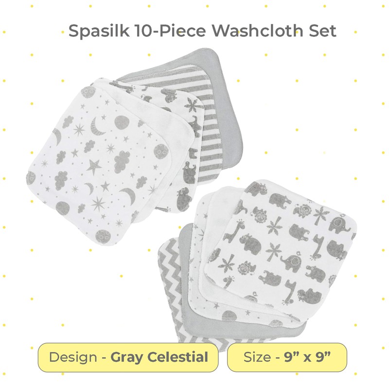 Spasilk Washcloth Wipes Set for Newborn Boys and Girls, Soft