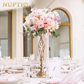Nuptio - Versátil juego de soporte de metal para arreglos florales y velas de pilar para bodas, fiestas, cenas, centros de mesa, eventos, restaurantes y hoteles, decoración (2 x L, dorado)