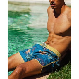 MaaMgic Mens Boys Vintage Swim Trunks with Mesh Lining Quick Dry Swim Suits Board Shorts,Floral Dark Green,Large